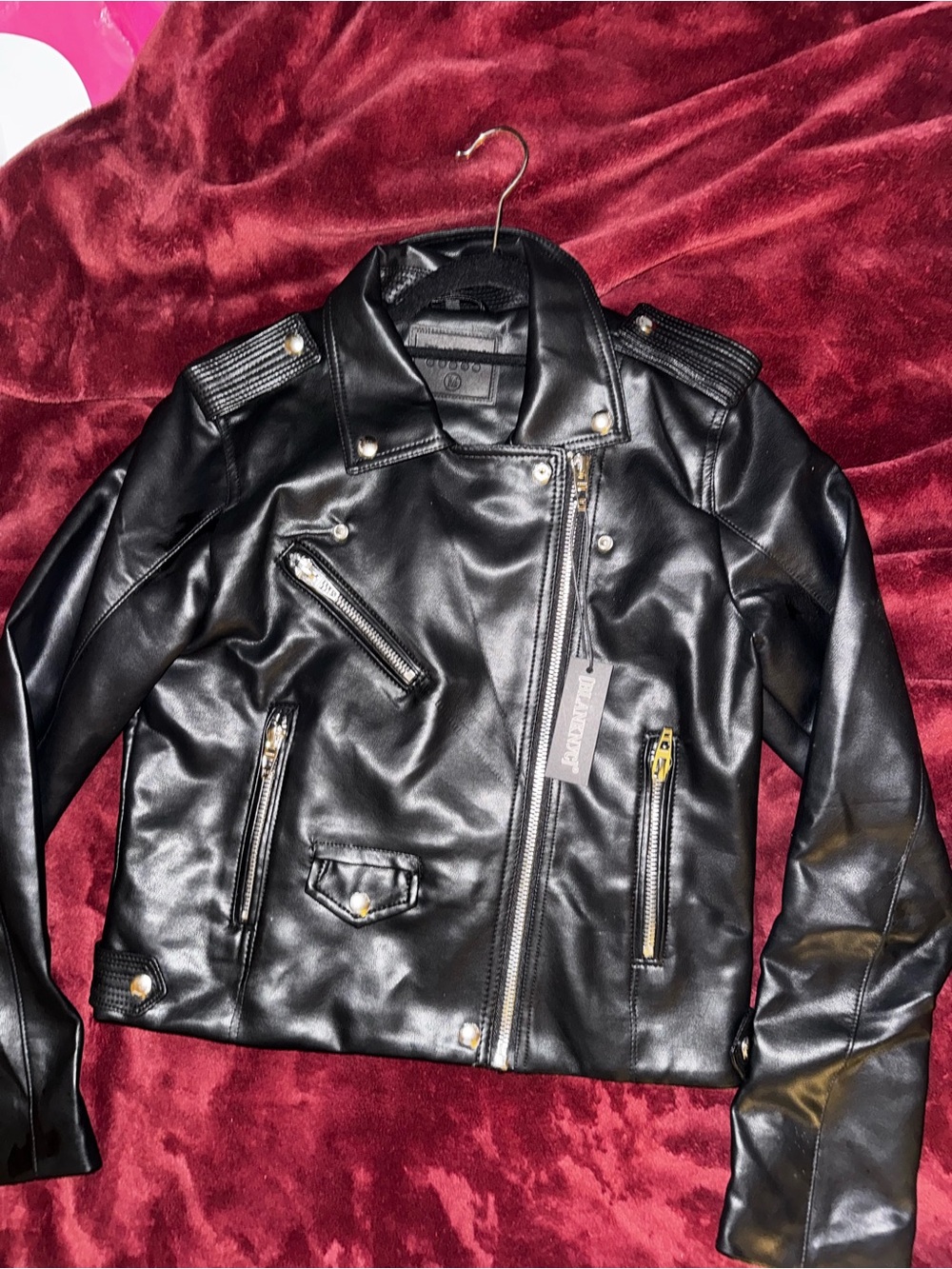 Blank NYC Black Faux Leather Moto Jacket with Gold Hardware